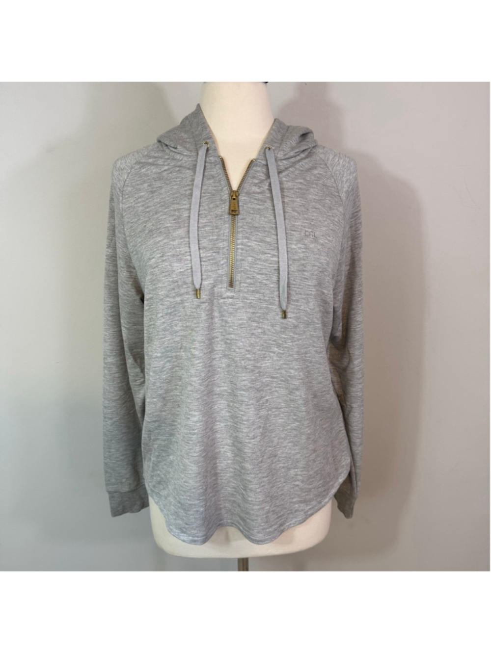 LAUREN RALPH LAUREN Lightweight Hoodie Pullover Sweatshirt 1/4 Zip Gray Large